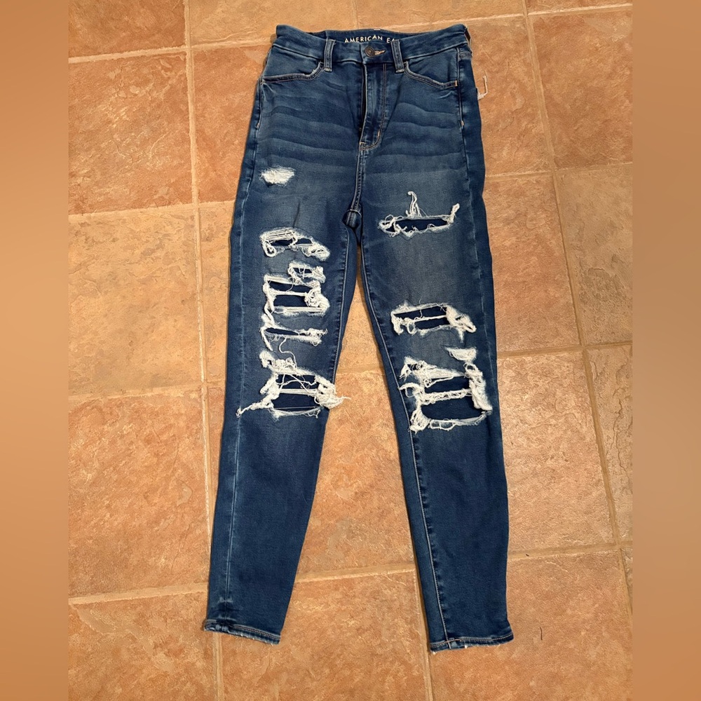 American Eagle Outfitters Ripped Dark Blue Skinny Jeans